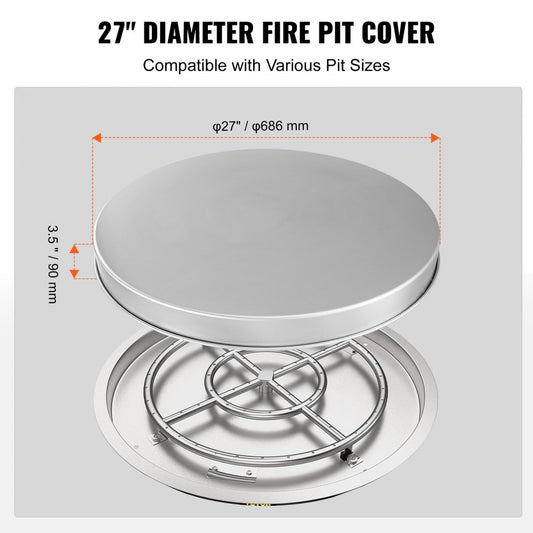 YCSR-20001-27 - 27" Stainless Steel Fire Pit Cover for Outdoor Use