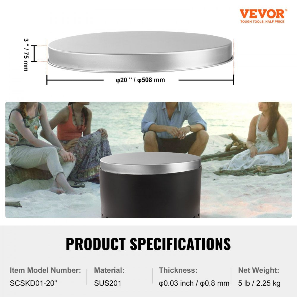 YCSR-20001-20 - 20" Stainless Steel Fire Pit Cover with Easy-Open Design