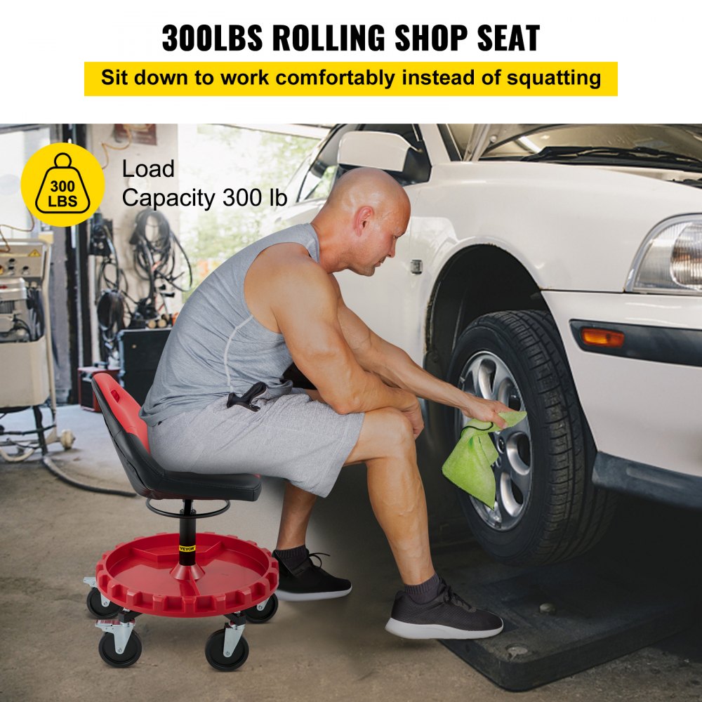 VVCCSJ5L - Ergonomic Rolling Stool with 300 lbs Capacity & Tool Tray