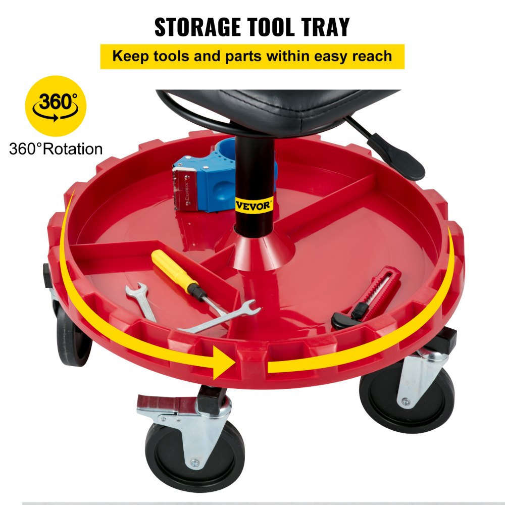 VVCCSJ5L - Ergonomic Rolling Stool with 300 lbs Capacity & Tool Tray