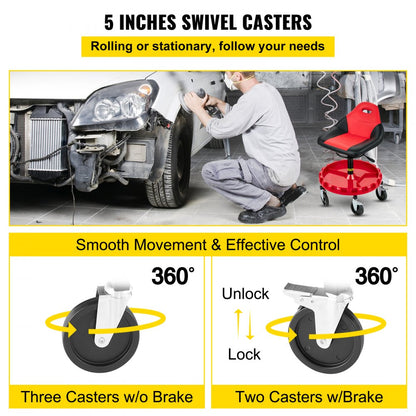 VVCCSJ5L - Ergonomic Rolling Stool with 300 lbs Capacity & Tool Tray