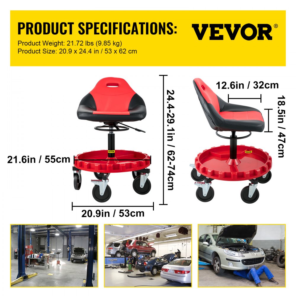 VVCCSJ5L - Ergonomic Rolling Stool with 300 lbs Capacity & Tool Tray