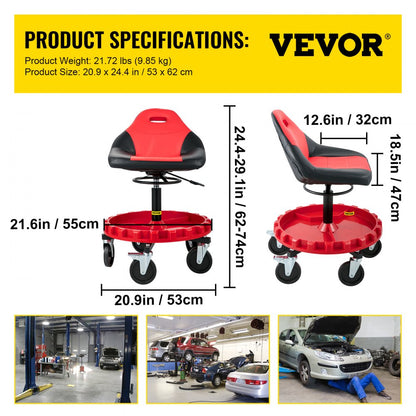 VVCCSJ5L - Ergonomic Rolling Stool with 300 lbs Capacity & Tool Tray