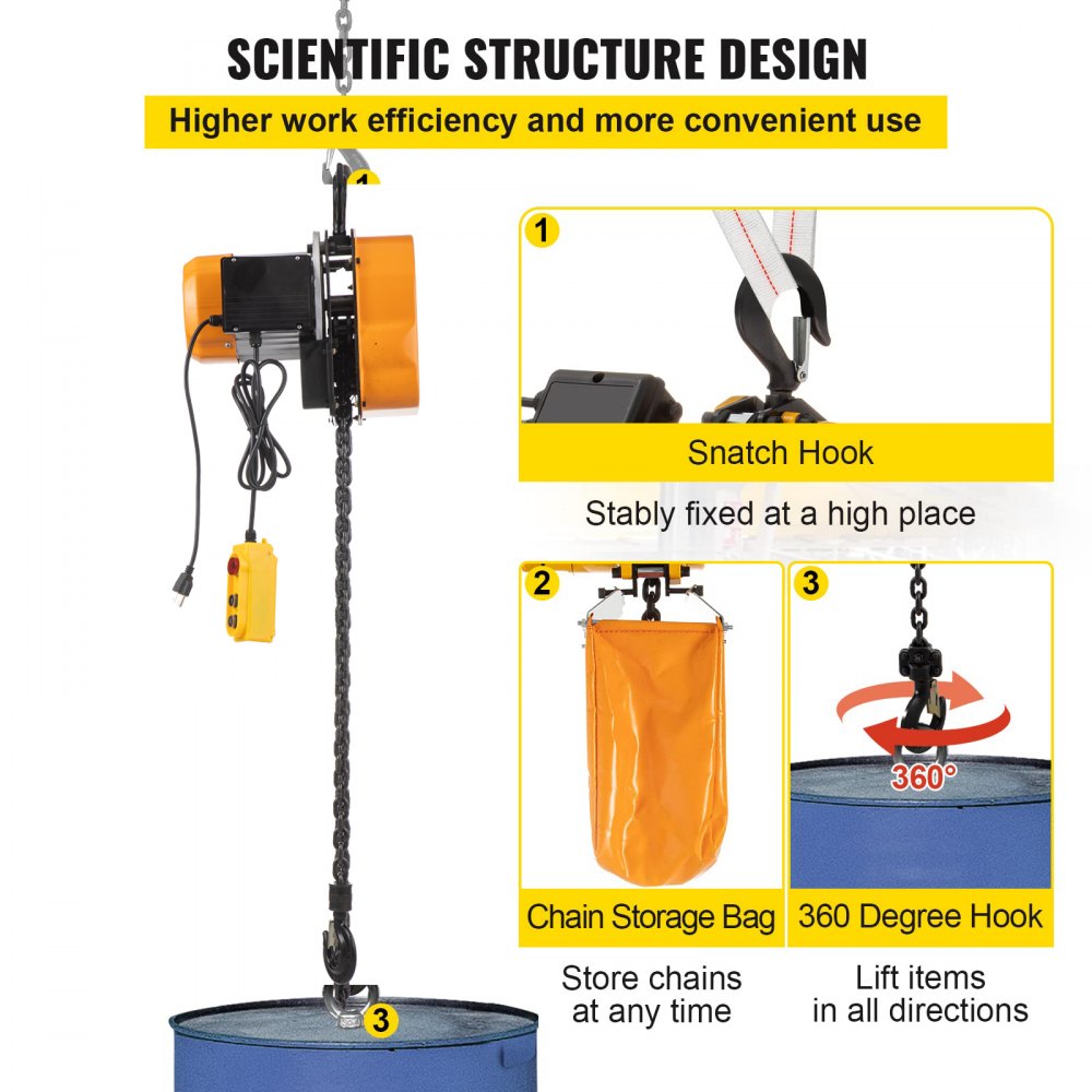 VV-HLDDHL-001 - 1100lbs VEVOR Electric Hoist with 6ft Wired Remote
