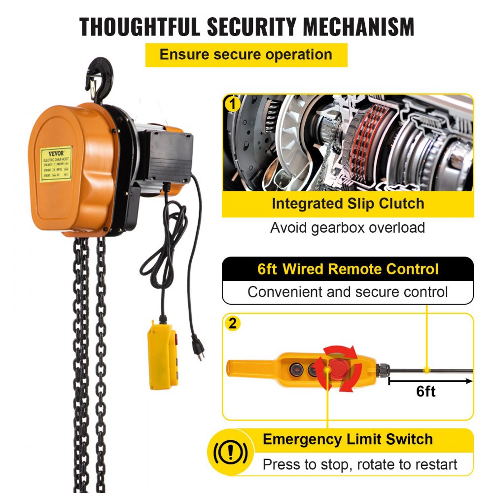 VV-HLDDHL-001 - 1100lbs VEVOR Electric Hoist with 6ft Wired Remote