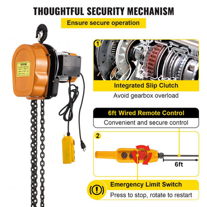 VV-HLDDHL-001 - 1100lbs VEVOR Electric Hoist with 6ft Wired Remote