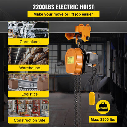 VV-HLDDHL-002 - 2200 lbs Heavy-Duty Electric Hoist with 3m Remote