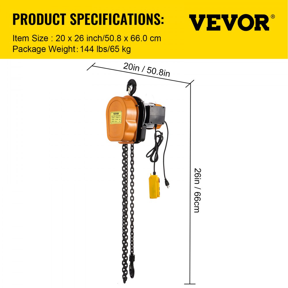 VV-HLDDHL-002 - 2200 lbs Heavy-Duty Electric Hoist with 3m Remote