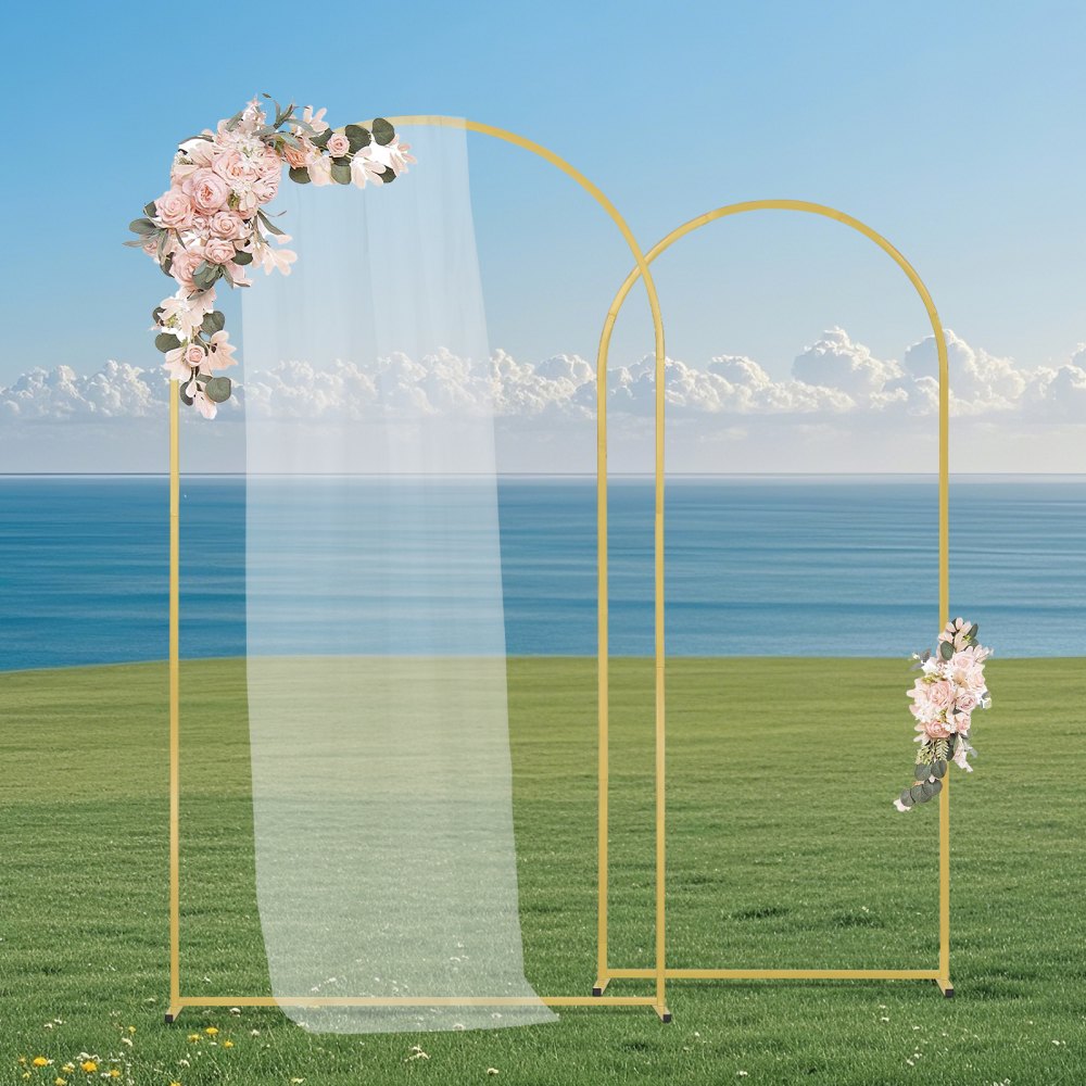 TFHQGM726FT - Gold Metal Wedding Arch Stand Set, 7.2ft & 6ft Sizes