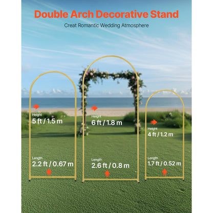 TFHQGM654FT - 3-Piece Gold Wedding Arch Stand Set, 6ft x 2.6ft Special Occasion Decor