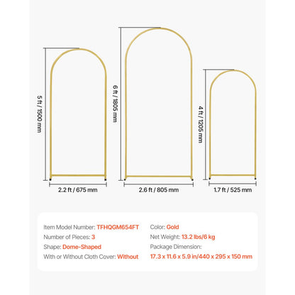 TFHQGM654FT - 3-Piece Gold Wedding Arch Stand Set, 6ft x 2.6ft Special Occasion Decor