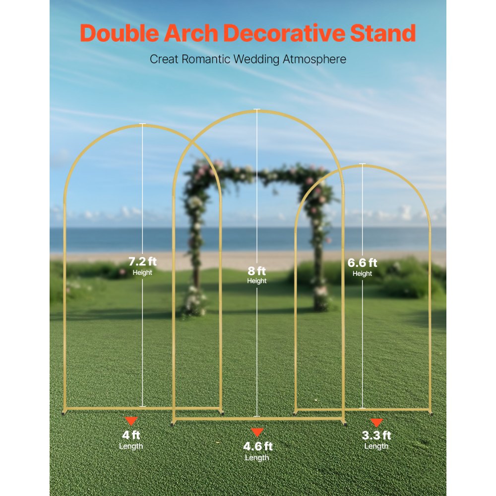 TFHQGM87266FT - Elegant Gold Metal Arch Stand Set of 3 for Weddings