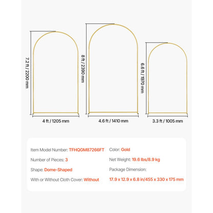 TFHQGM87266FT - Elegant Gold Metal Arch Stand Set of 3 for Weddings