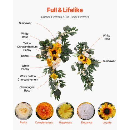 XH-HQ02 - Elegant Wedding Arch Kit with 21ft Drapes & Lifesize Flowers