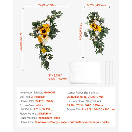 XH-HQ02 - Elegant Wedding Arch Kit with 21ft Drapes & Lifesize Flowers