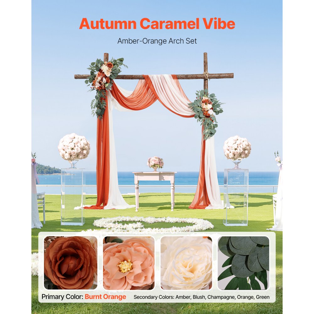 XH-HQ04 - 21ft Wedding Arch Kit with Lifelike Flowers & Sheer Drapes