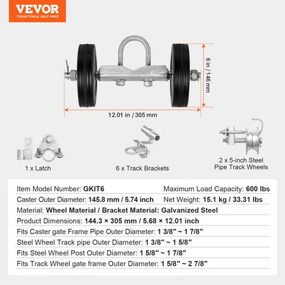 GKIT6 - Heavy-Duty 6” Sliding Gate Kit, Supports Up to 600 lbs