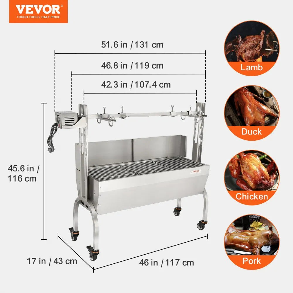 07989 - 46" Stainless Steel Rotisserie for Pig, Lamb & Chicken