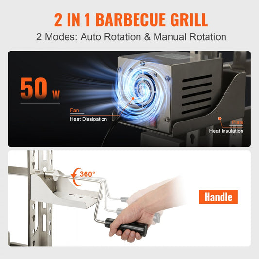 07989 - 46" Stainless Steel BBQ Rotisserie for 90 lbs Roasting