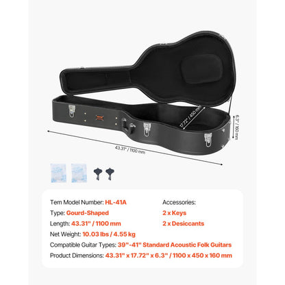 HL-41A - 43.31" Waterproof Guitar Hard Case with Plush Lining