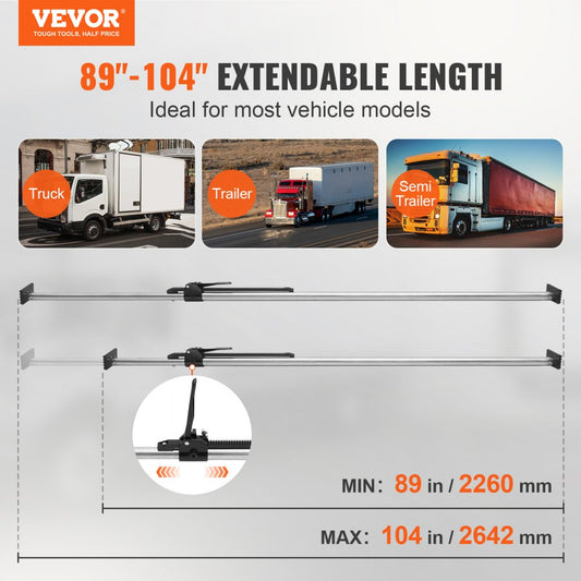 CB1203S - Adjustable Ratcheting Cargo Bar 89" to 104" for Secure Transport