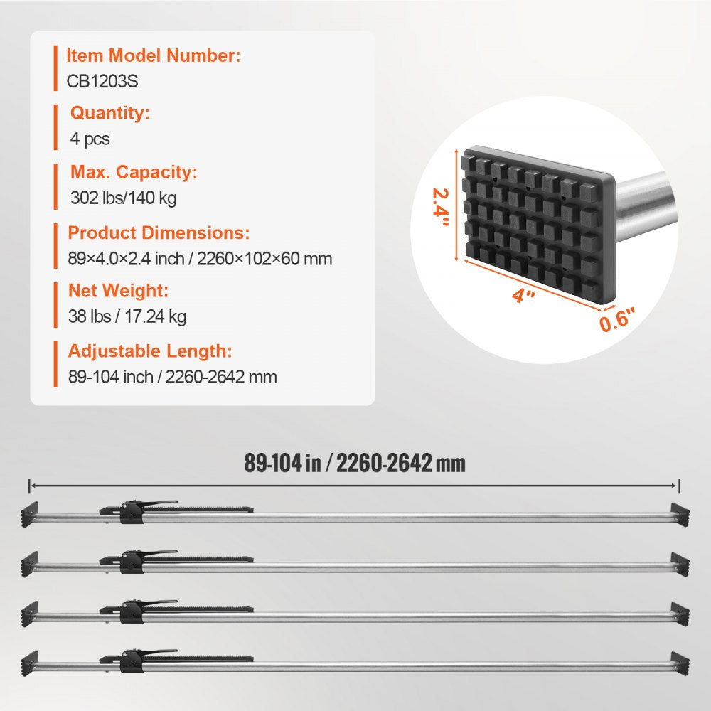CB1203S - Adjustable Ratcheting Cargo Bar 89" to 104" for Secure Transport