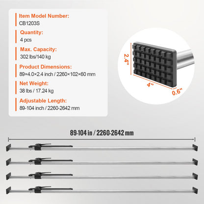 CB1203S - Adjustable Ratcheting Cargo Bar 89" to 104" for Secure Transport