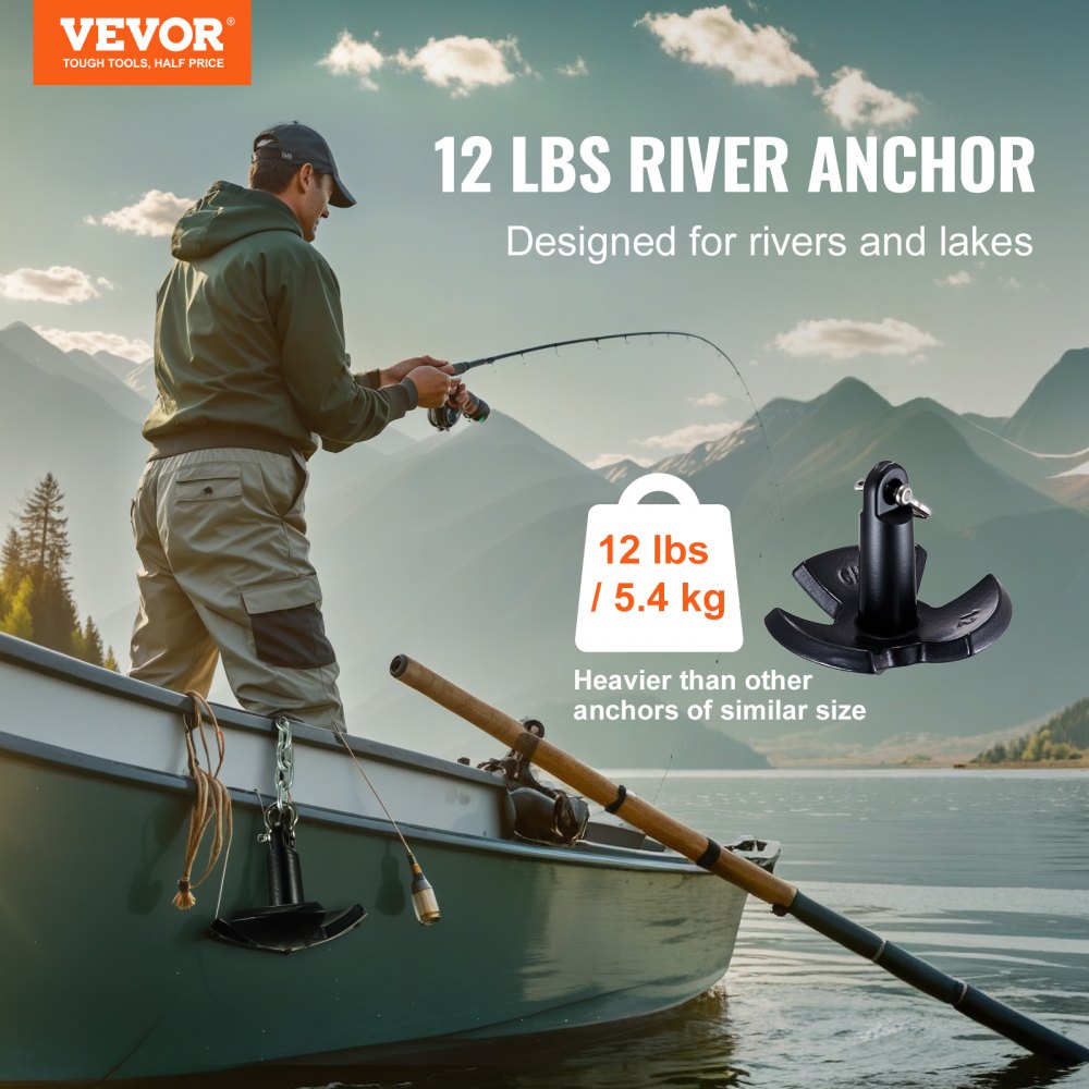 AN20-12LB - 12 lbs VEVOR River Anchor with 3-Claw Design for Stability