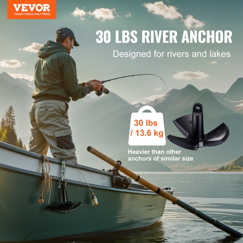 AN20-30LB - 30 LBS Vinyl-Coated River Anchor with 3-Claw Design