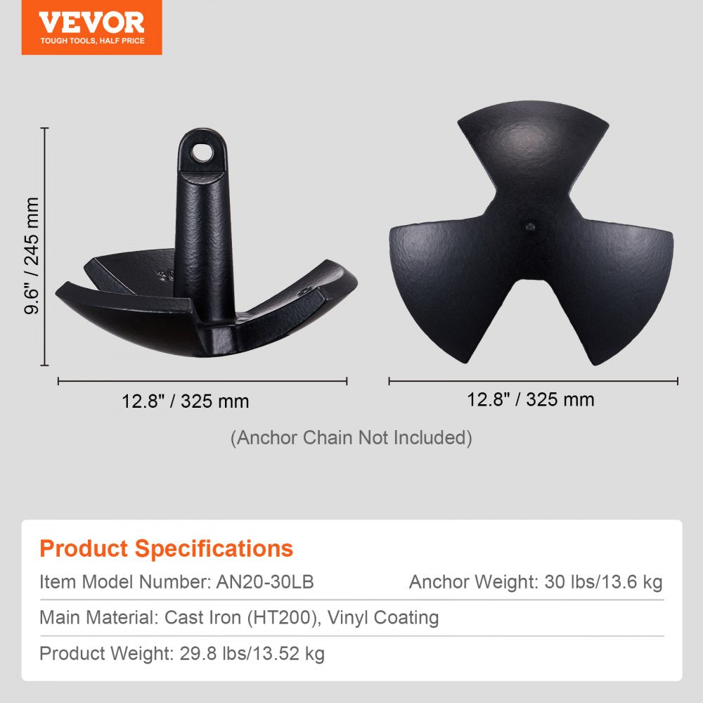 AN20-30LB - 30 LBS Vinyl-Coated River Anchor with 3-Claw Design