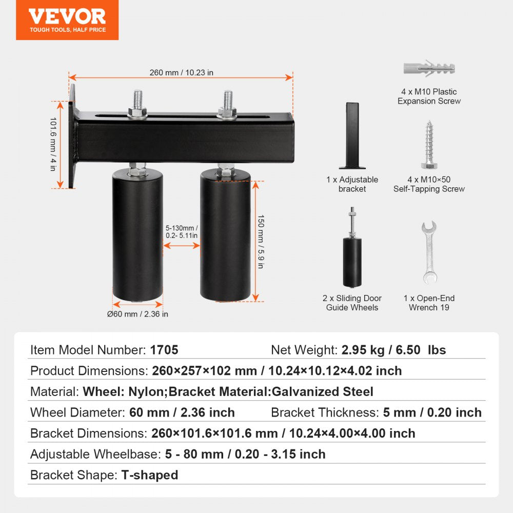 1705 - Durable Steel Sliding Door Kit with Nylon Rollers