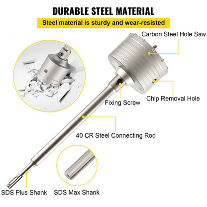 QBKKQ-2 - Durable Concrete Hole Saw Kit with 1-3/16” to 3-15/16” Bits
