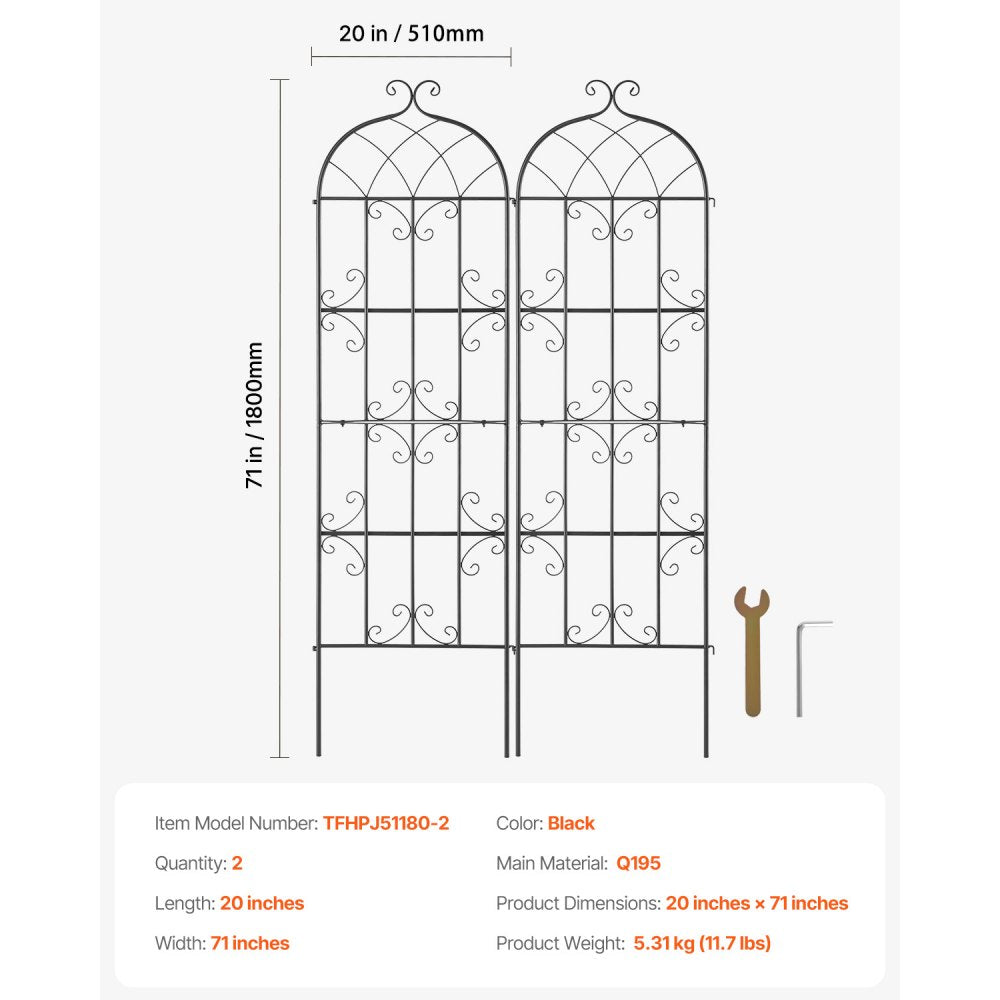 TFHPJ51180-2 - 71" Metal Trellis for Robust Climbing Plant Support
