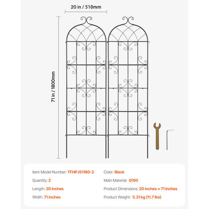 TFHPJ51180-2 - 71" Metal Trellis for Robust Climbing Plant Support