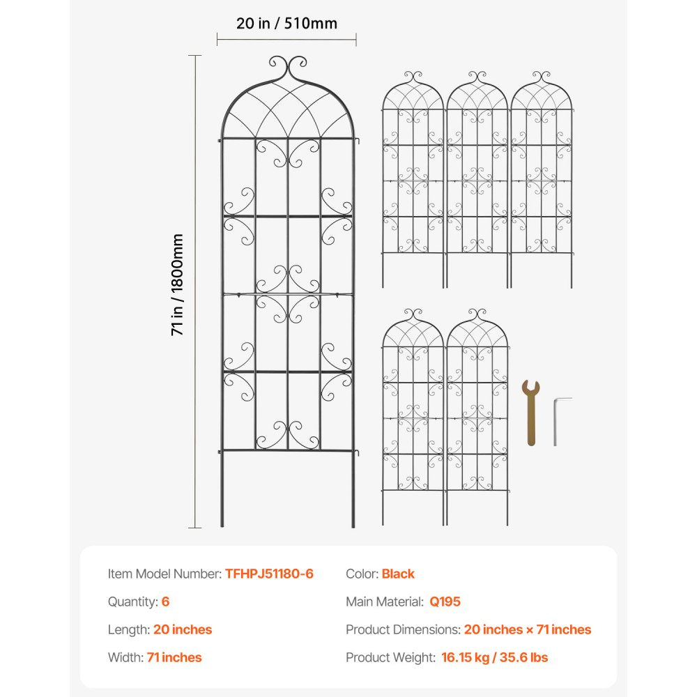 TFHPJ51180-6 - Durable 71 x 20 in Metal Trellis for Climbing Plants