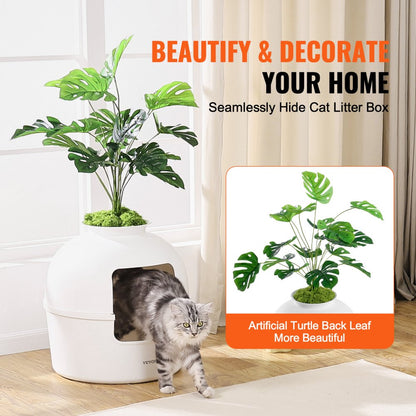 BP292 - Spacious Odor-Resistant Cat Litter Box with Decor Plant Design