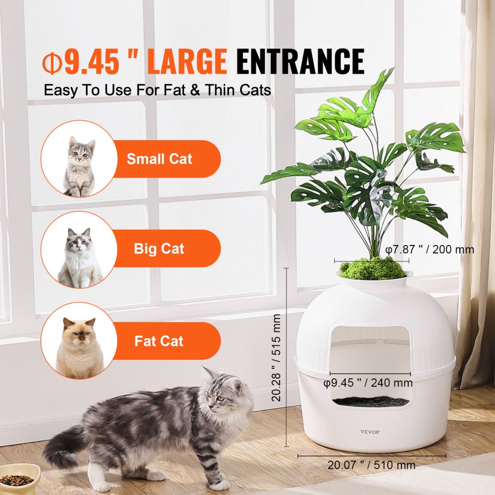 BP292 - Spacious Odor-Resistant Cat Litter Box with Decor Plant Design
