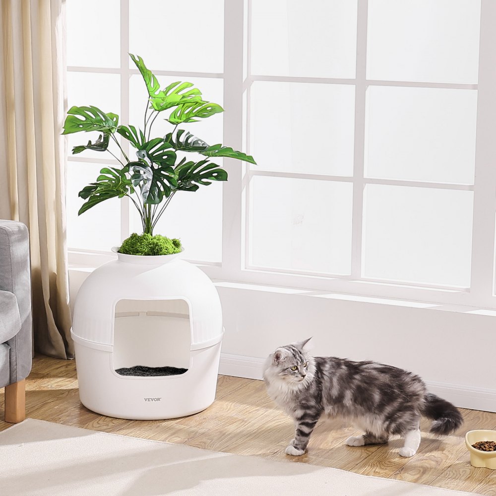 BP292 - Spacious Odor-Resistant Cat Litter Box with Decor Plant Design