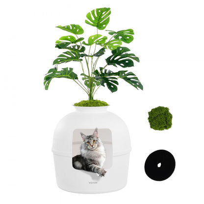 BP292 - Spacious Odor-Resistant Cat Litter Box with Decor Plant Design