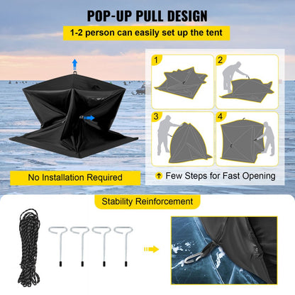 010325563728 - 2-3 Person Portable Ice Fishing Tent, 23.7 sq ft, 300D Fabric