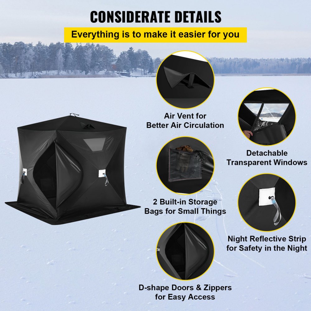 010325563728 - 2-3 Person Portable Ice Fishing Tent, 23.7 sq ft, 300D Fabric