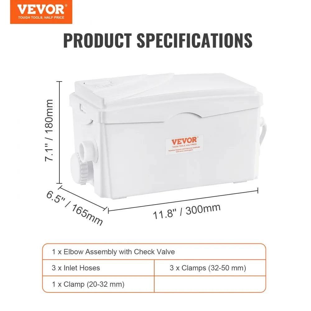 FLO300 - 350W VEVOR Macerator Pump, 23 ft Lift for Wastewater Management