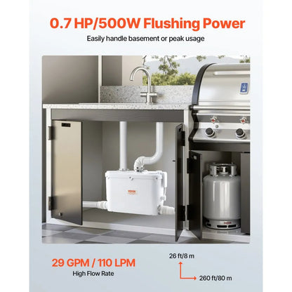 FLO500-DE Pro - Efficient 500W Macerator Pump, 29GPM, 26ft Lift