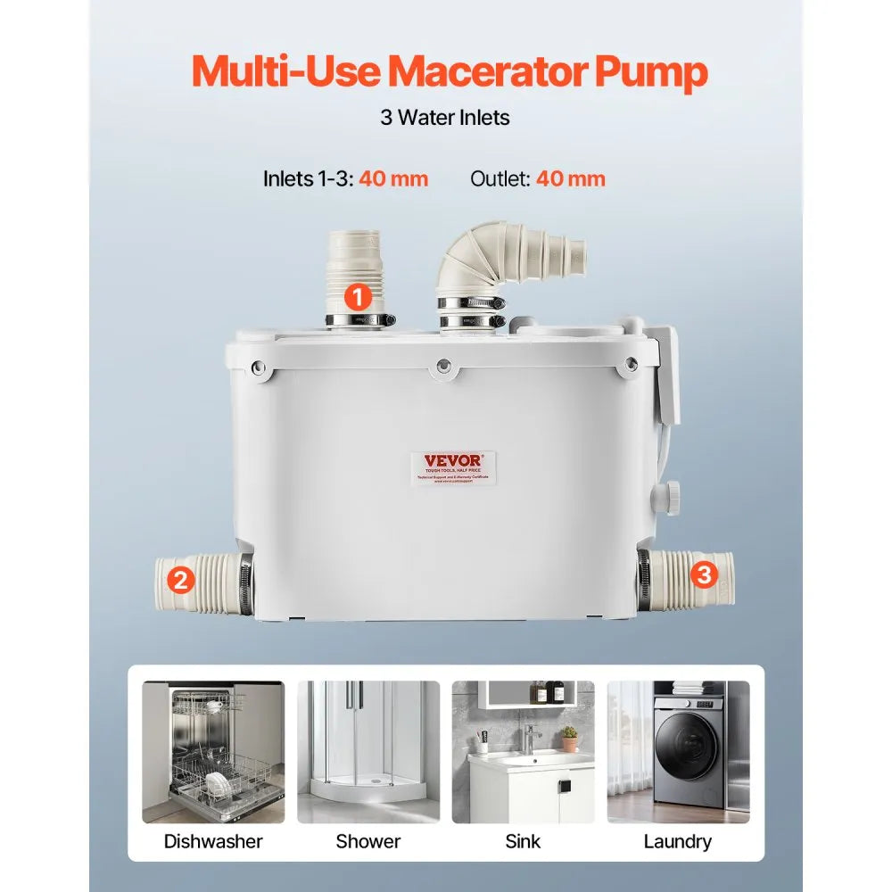 FLO500-DE Pro - Efficient 500W Macerator Pump, 29GPM, 26ft Lift
