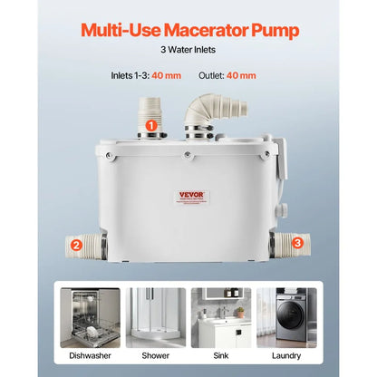 FLO500-DE Pro - Efficient 500W Macerator Pump, 29GPM, 26ft Lift