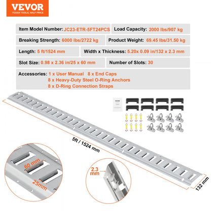 JC23-ETR-5FT24PCS - 2000 lbs E Track Tie-Down Kit with 30 Slots