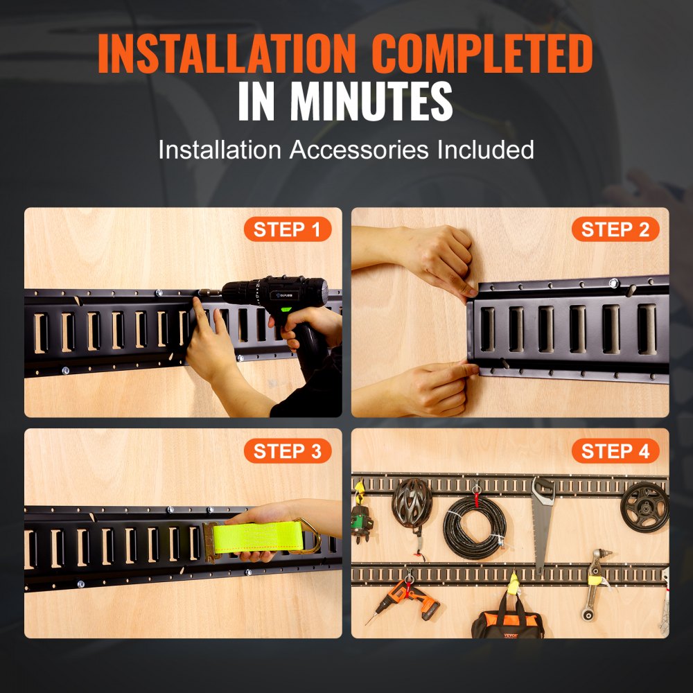 JC23-ETR-2FT4PCS - Heavy-Duty Steel E-Track Rail Kit with 2000 lbs Capacity