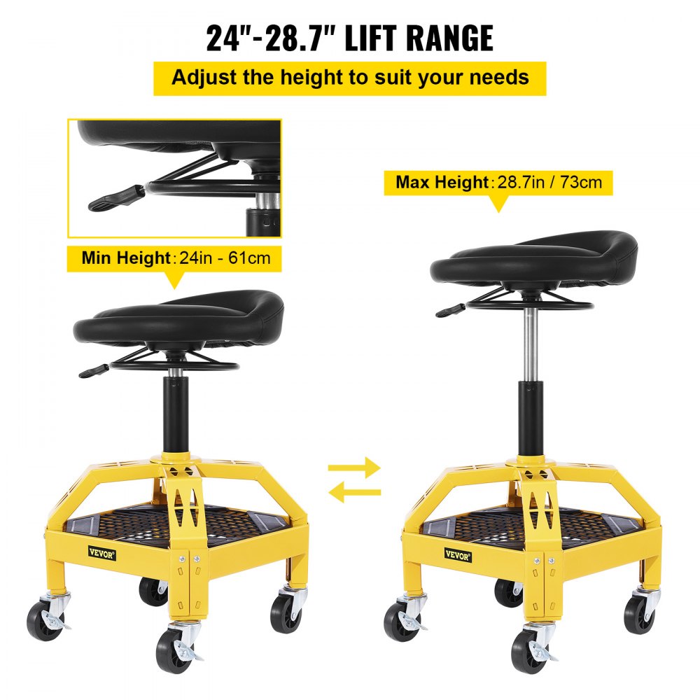 VVCCGLJH4L - Adjustable Rolling Garage Stool with Tool Tray & 360° Wheels