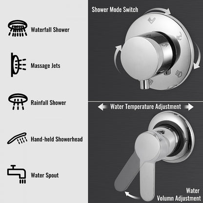 010647380856 - 304 Stainless Steel Shower Panel with 5 Functions & Massage Jets