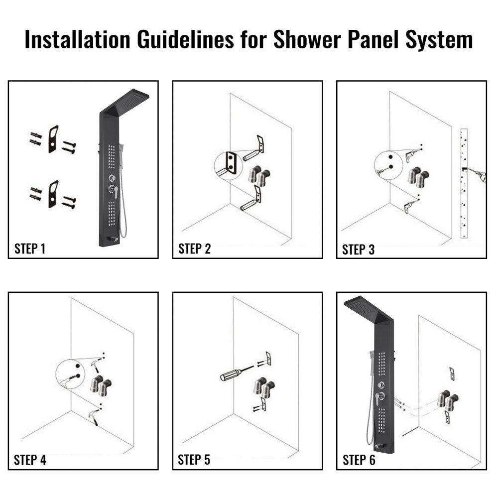 010647380856 - 304 Stainless Steel Shower Panel with 5 Functions & Massage Jets